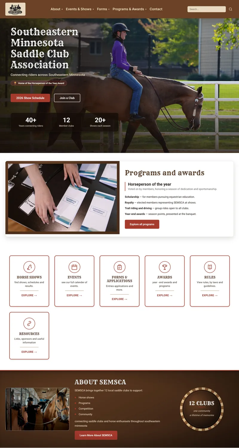Full-page screenshot of the SEMSCA website